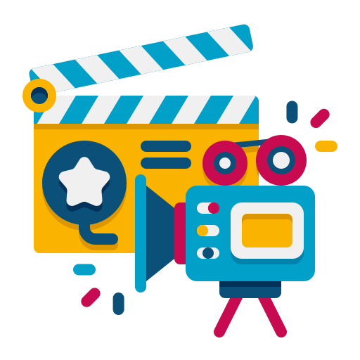 Illustration of a film camera and clapperboard