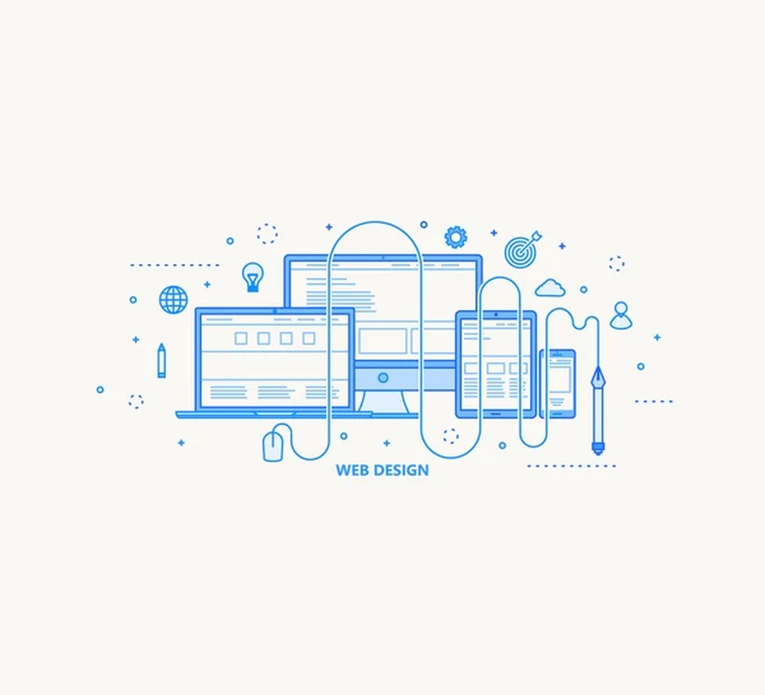 Illustration of responsive web design across desktop, laptop, tablet, and mobile screens